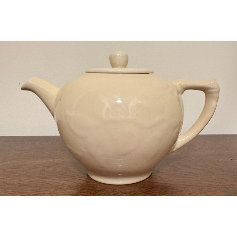 Vintage Creamy Ivory Teapot Faintly Embossed Abstract Fruit 6" tall x 9" wide